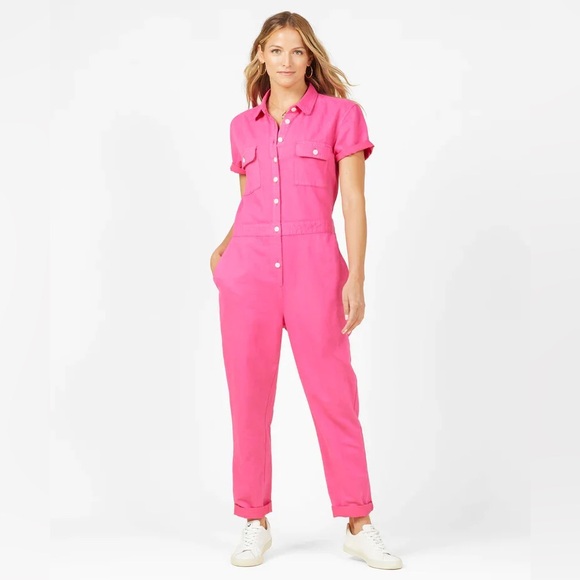 Outerknown Pants - Outerknown S.E.A. Suit Short Sleeve Jumpsuit Organic Cotton Linen Hibiscus